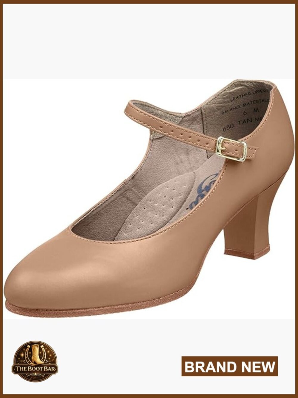 Leather Dance Shoes with 2-Inch Heel, Foam Padded, Buckle Closure